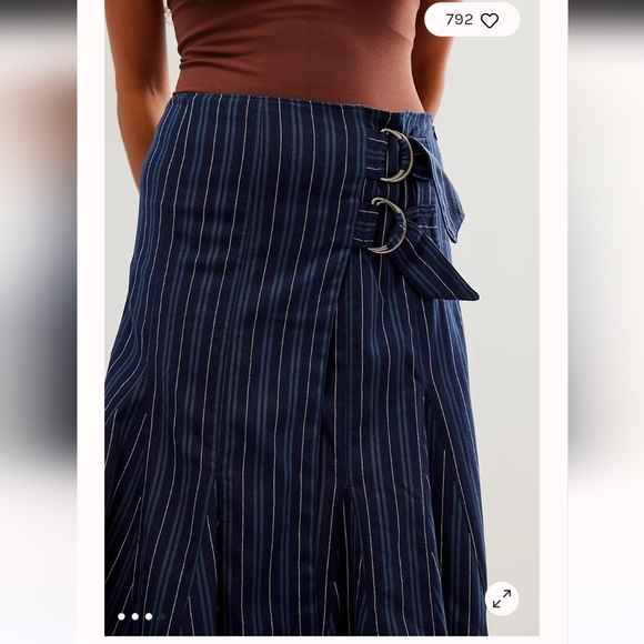 Nwot Free People Taylor Midi Skirt Stipes Blue 0 - Picture 5 of 10
